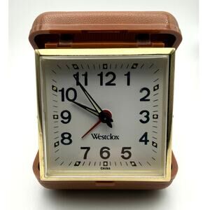 Vintage Westclox Folding Travel Alarm Clock | Brown Case | Wind-Up | Tested